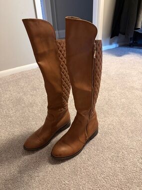 new directions Chestnut Quilted Over-the-Knee Riding Boots